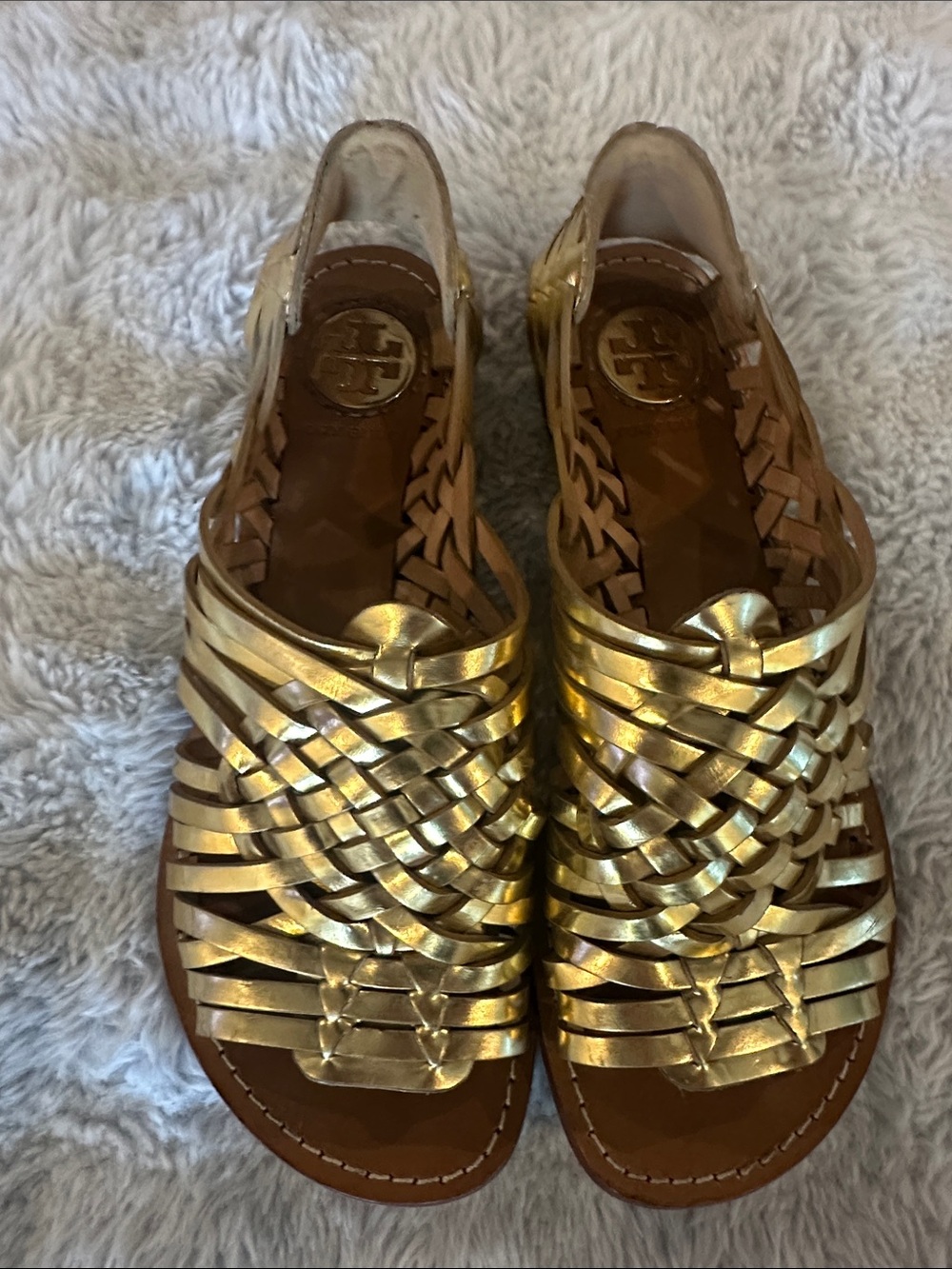 Tory Burch Metallic Gold Woven Leather Sandals Women’s 6.5